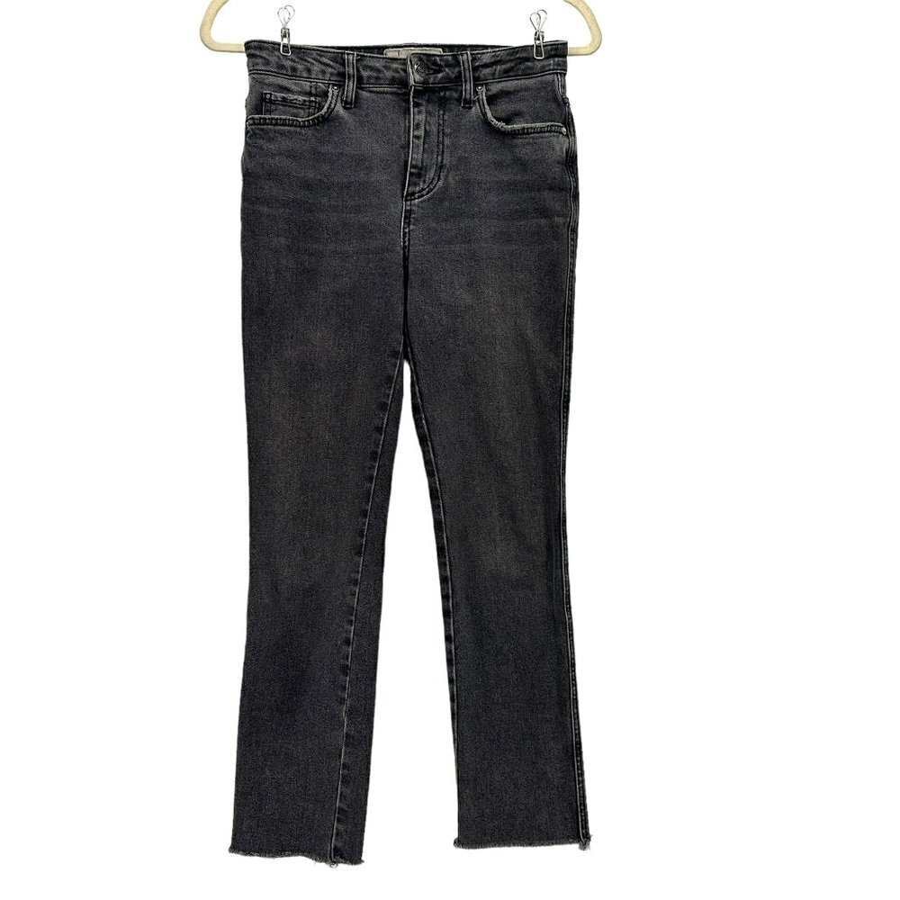 Free People Straight Slim Distressed Gray Raw Hem Ankle Denim Jeans Womens 25